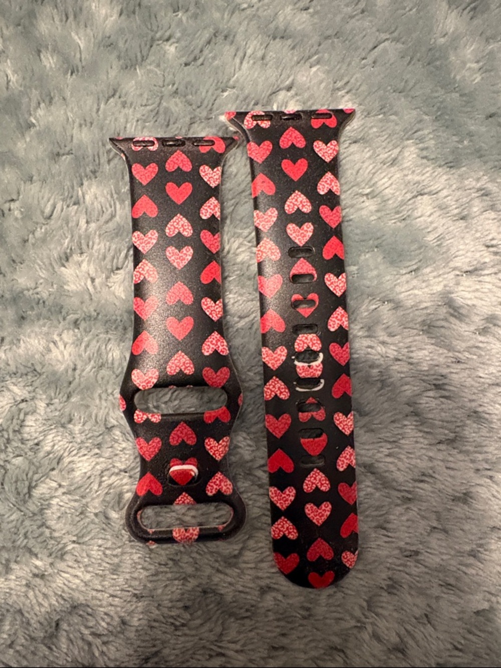 Heart Print Black Silicone Watch Band - Red Hearts